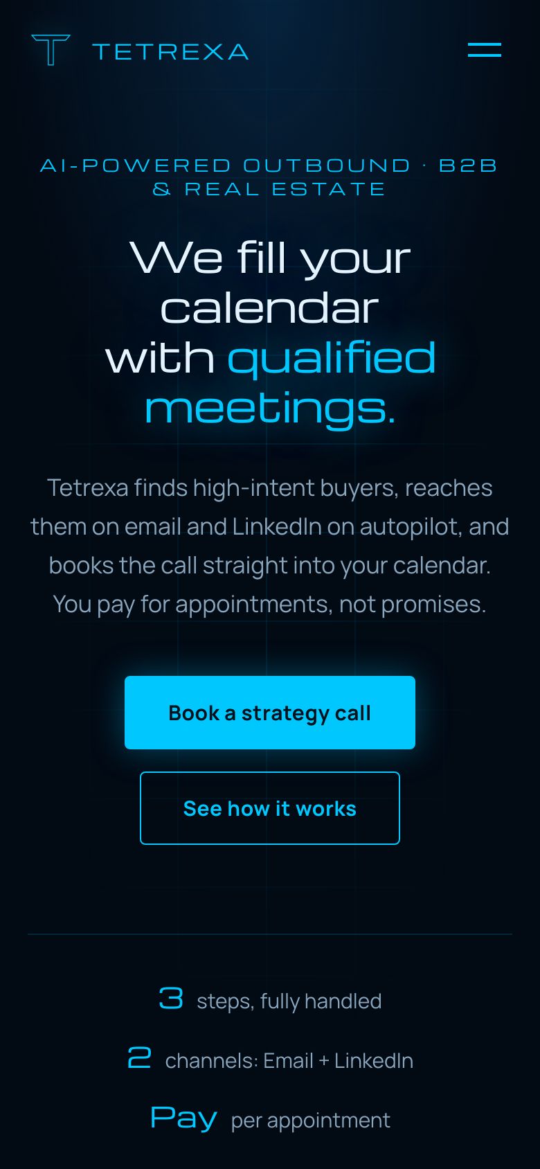 Tetrexa homepage on a phone