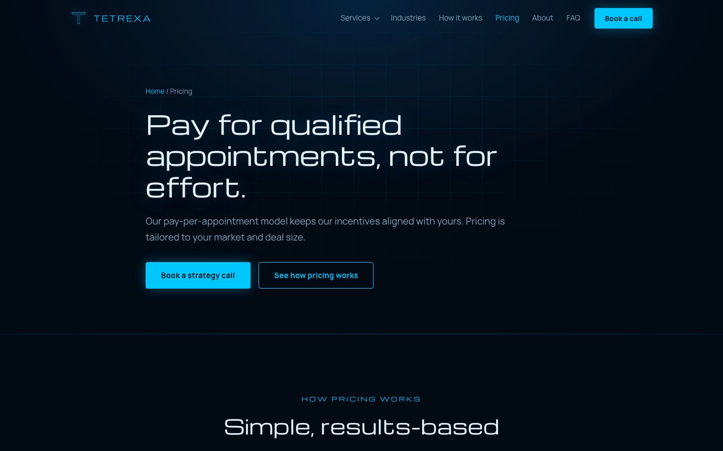 Tetrexa pricing-model page